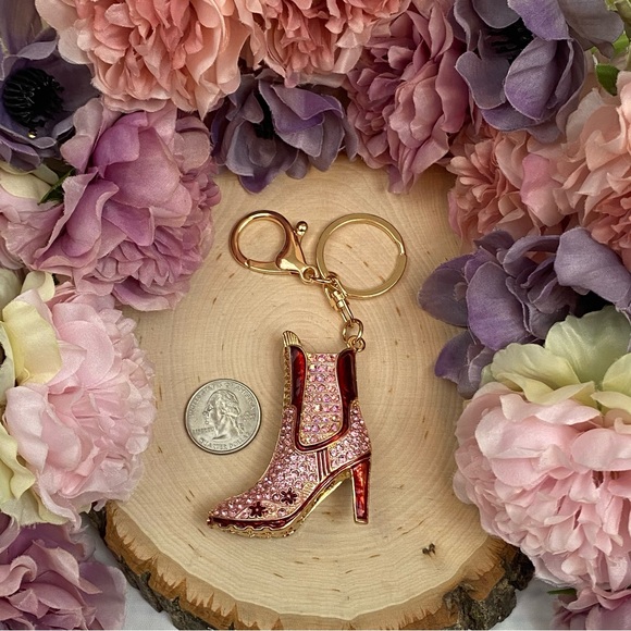 Pink and Red Crystal High Heel Boot Keychain Charm - Picture 13 of 16